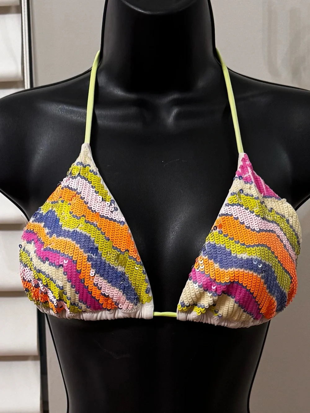 VICTORIAS SECRET Neon Stripe SEQUIN  BIKINI Top Medium